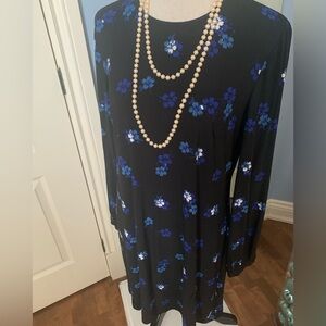 Black and Blue floral Dress with loose sleeves